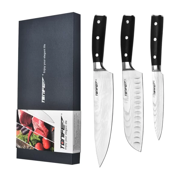 TONIFE KK5002 Kitchen Knife Set High Carbon Stainless Steel Cooking Knife Chef's Knife+Santoku Knife+Fruit Knife