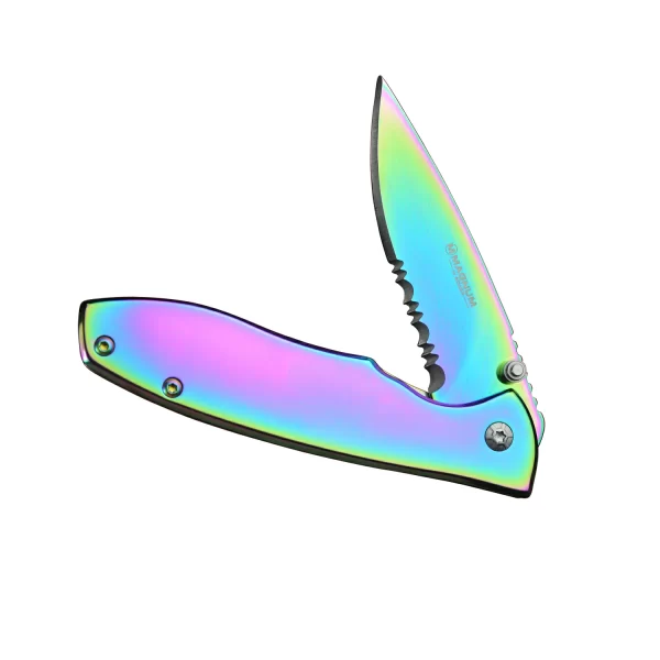 Boker Magnum Rainbow II Frame Lock Folding Knife with Half-serrated Blade for Camping, Hiking and Outdoor Survival