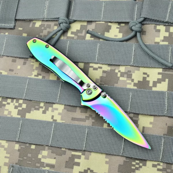 Boker Magnum Rainbow II Frame Lock Folding Knife with Half-serrated Blade for Camping, Hiking and Outdoor Survival