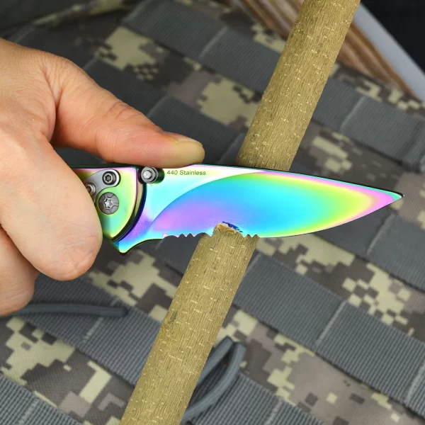 Boker Magnum Rainbow II Frame Lock Folding Knife with Half-serrated Blade for Camping, Hiking and Outdoor Survival